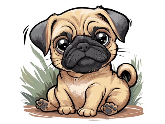 Adorable Pug Dog Illustration T-shirt
