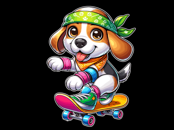 Beagle Dog Skating Illustration T-shirt