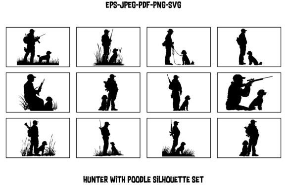 Hunter with Poodle Silhouette Set