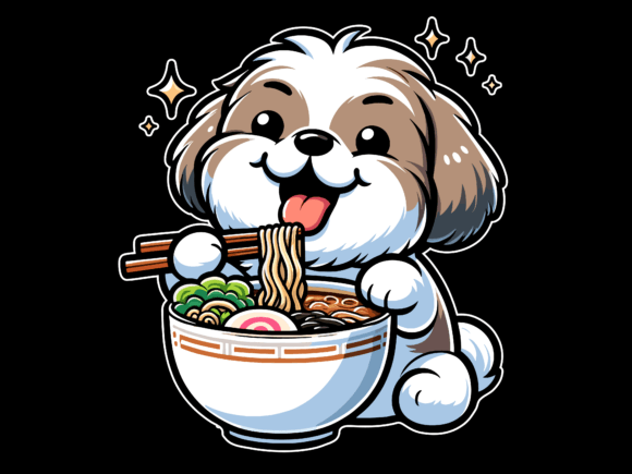 Shih Tzu Dog with a Bowl of Ramen